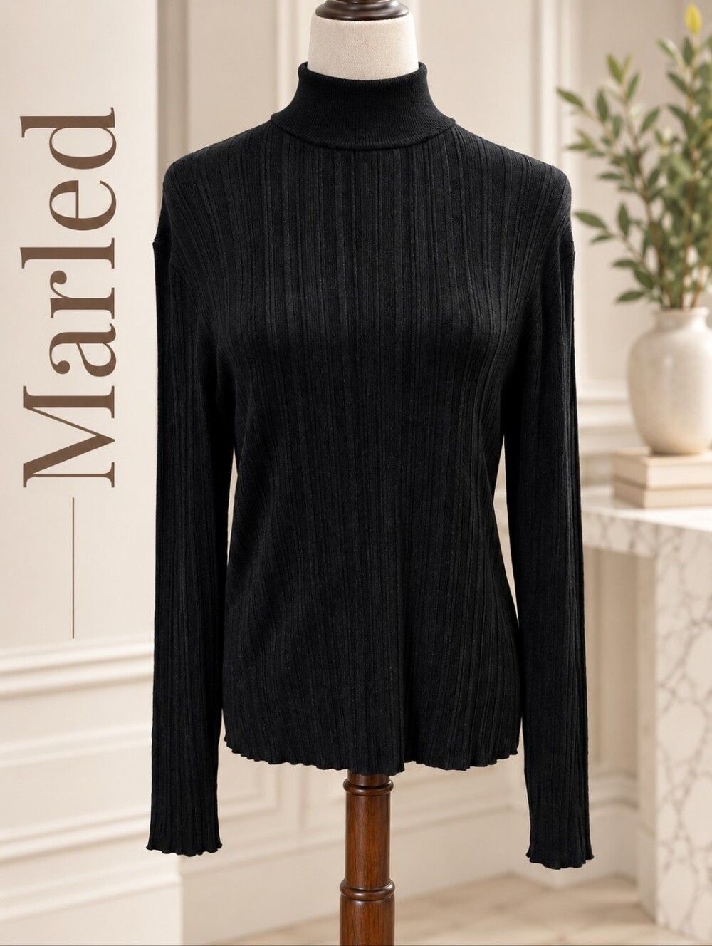 Title: Marled Reunited Clothing Black Ribbed Turtleneck Sweater XL | Button Cuff